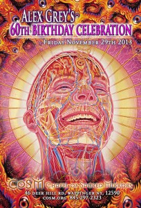 A CoSM party flyer showing Alex Grey's art