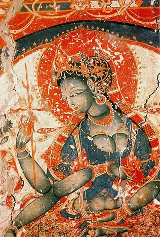 324px Green Tara as Prajnyaparamita. Sumtsek hall at Alci monastery Ladakh ca. 3d quarter of the 11th century