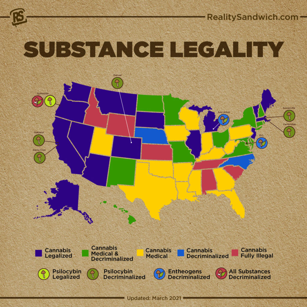 Where On Earth Are Psychedelics Legal Reality Sandwich   March 2021 Substance Legalization Map 1024x1024 