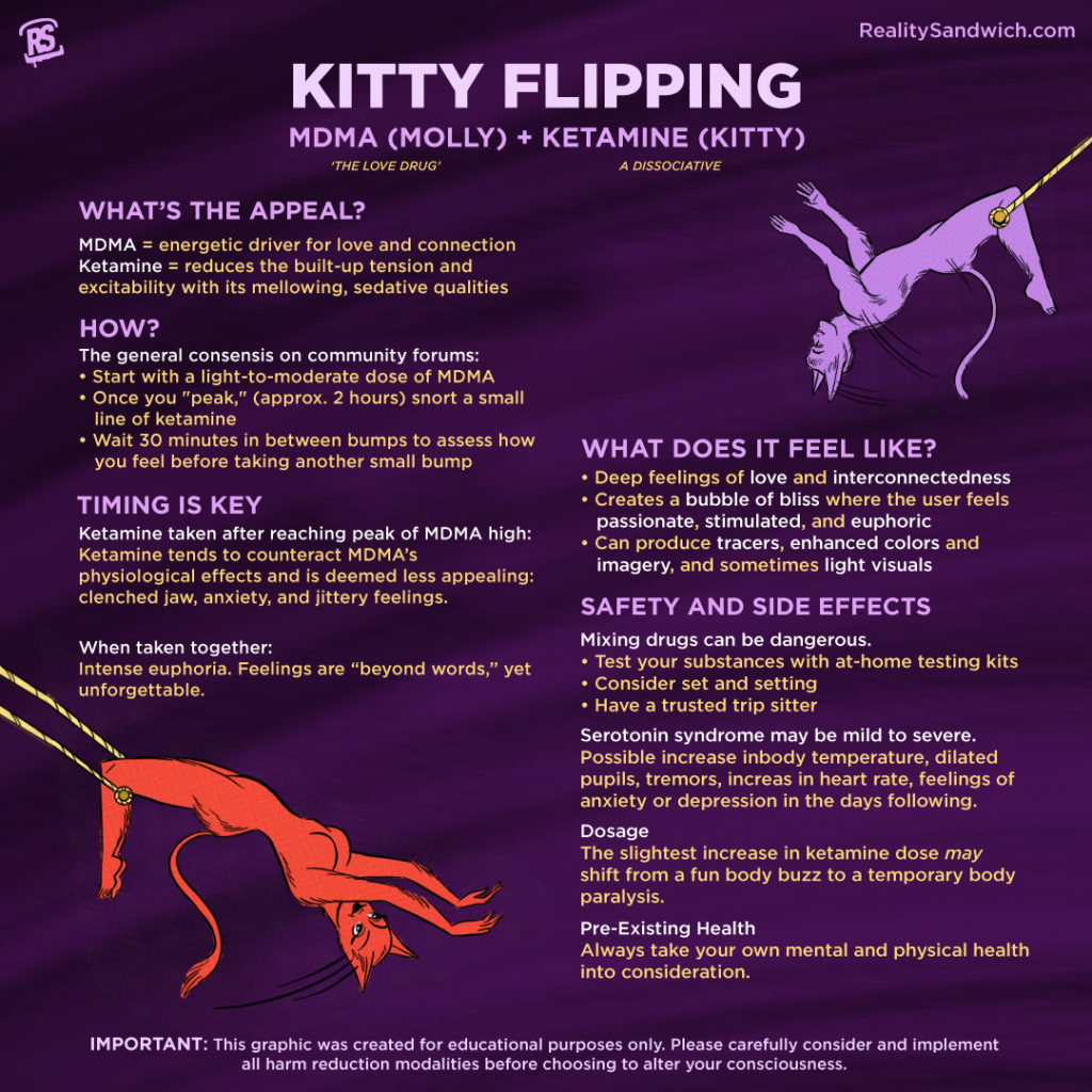 kitty flipping infographic explains combining mdma and ketamine + safety